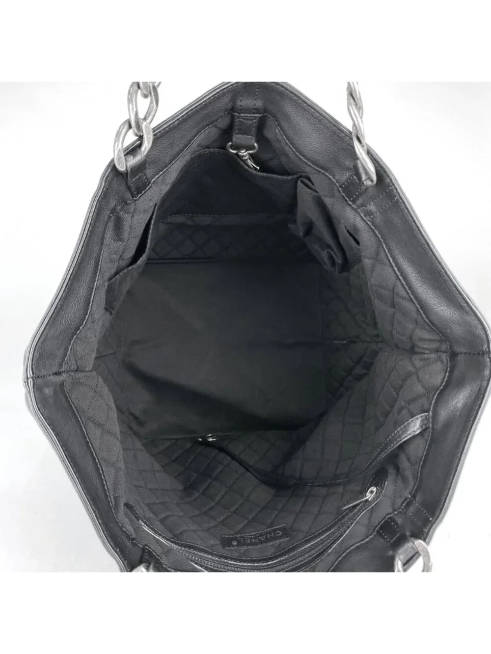 Chanel CC Logo Chain Tote Calf Hair Black